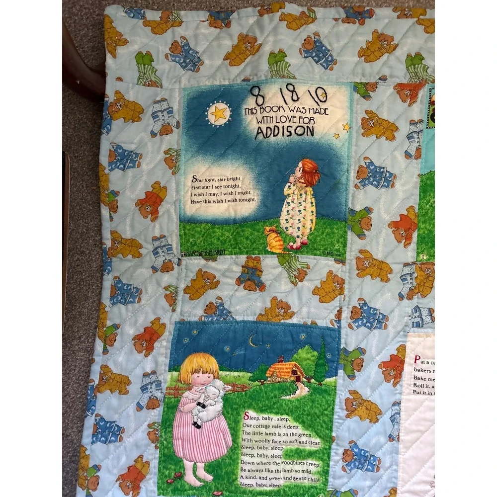 Vtg Mary Engelbreit Child's Quilt Cottage Core Handmade Machine Quilted 38.5 X48